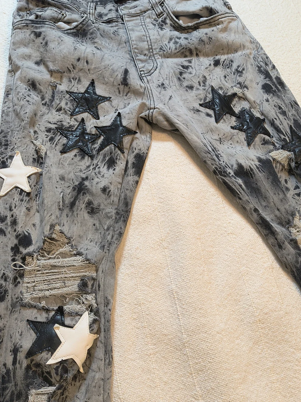 Amiri X Chemist Star Patched Men's Distressed Grey Acid Wash Jeans